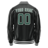 Custom Black Teal Gray Pinstripe Varsity Letterman Jacket