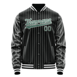 Custom Black Teal Gray Pinstripe Varsity Letterman Jacket