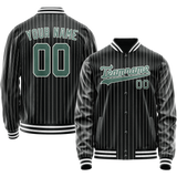 Custom Black Teal Gray Pinstripe Varsity Letterman Jacket