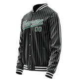 Custom Black Teal Gray Pinstripe Varsity Letterman Jacket