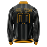 Custom Black Gold Gray Pinstripe Varsity Letterman Jacket