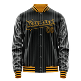 Custom Black Gold Gray Pinstripe Varsity Letterman Jacket