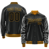 Custom Black Gold Gray Pinstripe Varsity Letterman Jacket