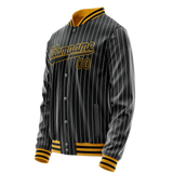 Custom Black Gold Gray Pinstripe Varsity Letterman Jacket