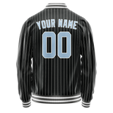 Custom Black Light-Blue Gray Pinstripe Varsity Letterman Jacket