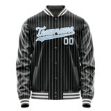 Custom Black Light-Blue Gray Pinstripe Varsity Letterman Jacket