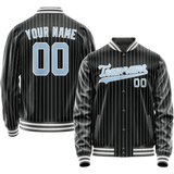 Custom Black Light-Blue Gray Pinstripe Varsity Letterman Jacket