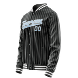 Custom Black Light-Blue Gray Pinstripe Varsity Letterman Jacket
