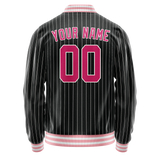 Custom Black Pink Gray Pinstripe Varsity Letterman Jacket