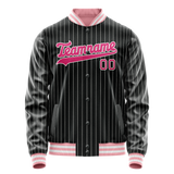 Custom Black Pink Gray Pinstripe Varsity Letterman Jacket