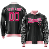 Custom Black Pink Gray Pinstripe Varsity Letterman Jacket