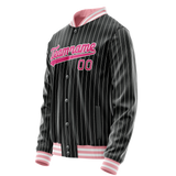 Custom Black Pink Gray Pinstripe Varsity Letterman Jacket