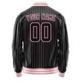 Custom Black Pink Pink Pinstripe Varsity Letterman Jacket