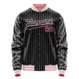 Custom Black Pink Pink Pinstripe Varsity Letterman Jacket