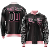 Custom Black Pink Pink Pinstripe Varsity Letterman Jacket