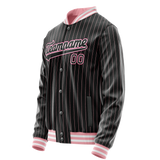 Custom Black Pink Pink Pinstripe Varsity Letterman Jacket