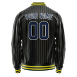 Custom Black Royal Old Gold Pinstripe Varsity Letterman Jacket