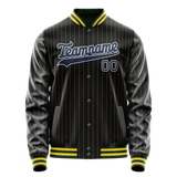 Custom Black Royal Old Gold Pinstripe Varsity Letterman Jacket