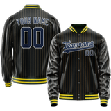 Custom Black Royal Old Gold Pinstripe Varsity Letterman Jacket