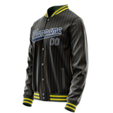 Custom Black Royal Old Gold Pinstripe Varsity Letterman Jacket