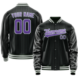 Custom Black Purple Teal Pinstripe Varsity Letterman Jacket