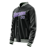 Custom Black Purple Teal Pinstripe Varsity Letterman Jacket