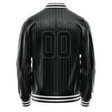 Custom Black Teal Teal Pinstripe Varsity Letterman Jacket