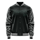 Custom Black Teal Teal Pinstripe Varsity Letterman Jacket