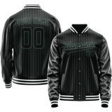Custom Black Teal Teal Pinstripe Varsity Letterman Jacket
