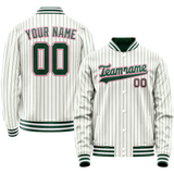 Custom White Pink Kelly Green Pinstripe Varsity Letterman Jacket