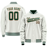 Custom White Orange Kelly Green Pinstripe Varsity Letterman Jacket