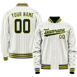 Custom White Kelly-Green Kelly Green Pinstripe Varsity Letterman Jacket