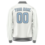 Custom White Light-Blue Light Blue Pinstripe Varsity Letterman Jacket