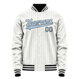 Custom White Light-Blue Light Blue Pinstripe Varsity Letterman Jacket