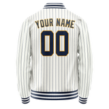 Custom White Purple Purple Pinstripe Varsity Letterman Jacket