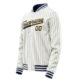 Custom White Purple Purple Pinstripe Varsity Letterman Jacket