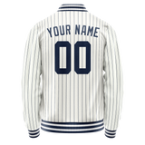 Custom White Navy Navy Pinstripe Varsity Letterman Jacket