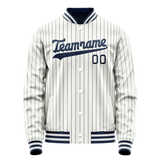 Custom White Navy Navy Pinstripe Varsity Letterman Jacket