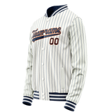 Custom White Navy Royal Pinstripe Varsity Letterman Jacket