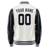Custom White Navy Navy Pinstripe Varsity Letterman Jacket