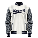 Custom White Navy Navy Pinstripe Varsity Letterman Jacket