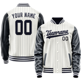 Custom White Navy Navy Pinstripe Varsity Letterman Jacket