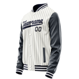 Custom White Navy Navy Pinstripe Varsity Letterman Jacket