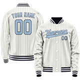 Custom White Light-Blue Navy Pinstripe Varsity Letterman Jacket