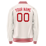 Custom White Red Red Pinstripe Varsity Letterman Jacket
