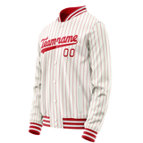 Custom White Red Red Pinstripe Varsity Letterman Jacket