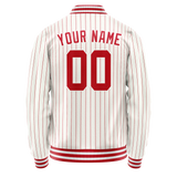 Custom White Red Red Pinstripe Varsity Letterman Jacket