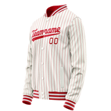 Custom White Red Red Pinstripe Varsity Letterman Jacket