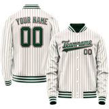 Custom White Kelly-Green Red Pinstripe Varsity Letterman Jacket