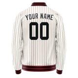 Custom White Red Red Pinstripe Varsity Letterman Jacket